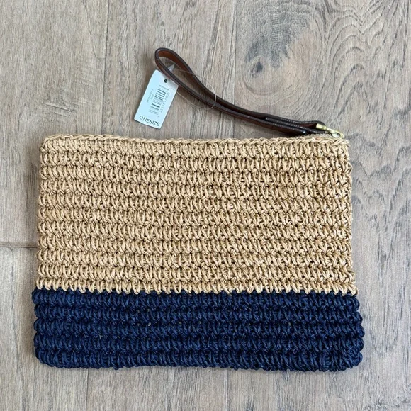 NWT GAP Raffia Colorblock Pouch with Zipper - Picture 2 of 7